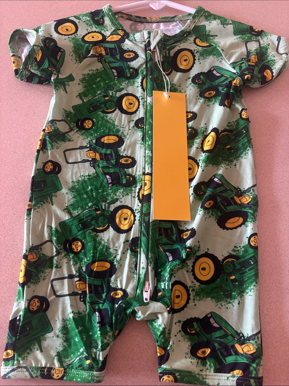 Bamboo John Deere Green Tractor Print Baby One-Piece Shortie
